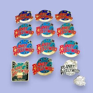 13 Planet Hollywood Lapel Pins Vtg 90s Enamel Pinbacks USA Mexico NYC Various